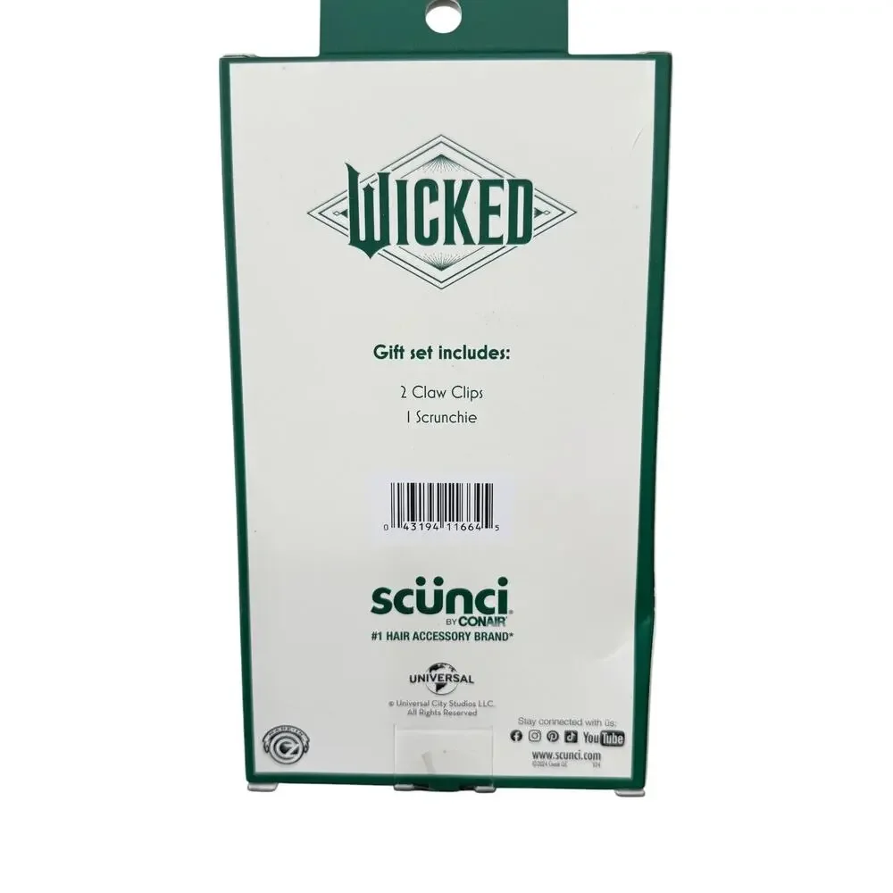 Wicked Scunci Hair Accessory Set 2 Claw Clips 1 Scrunchie Gold Black NIP